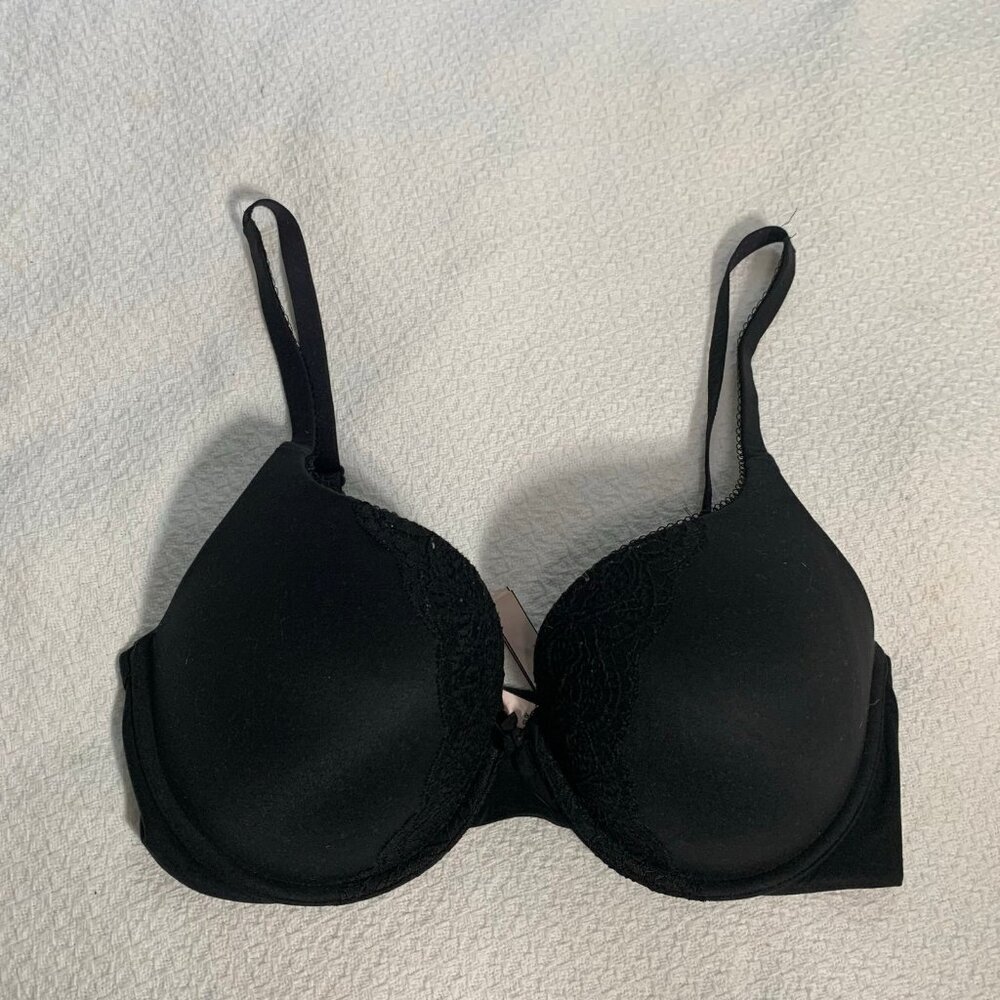 Victoria's Secret Perfect Shape Bra Women 34DD Black Lace Trim Underwire